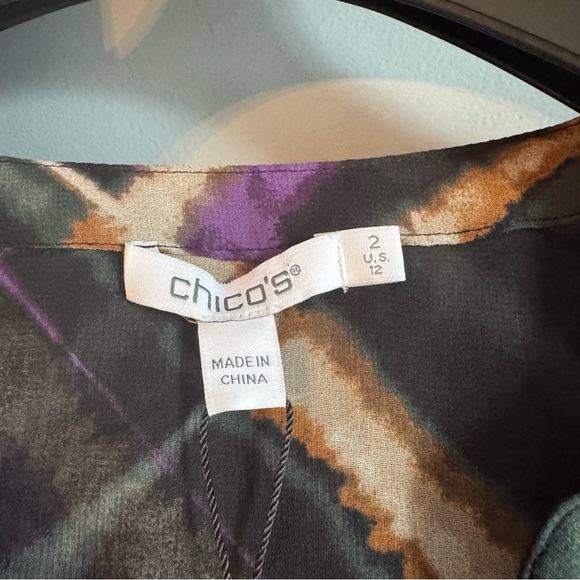 Chico's NWT Pintuck Plaid Sheer Blouse Size 2 - Picture 4 of 7